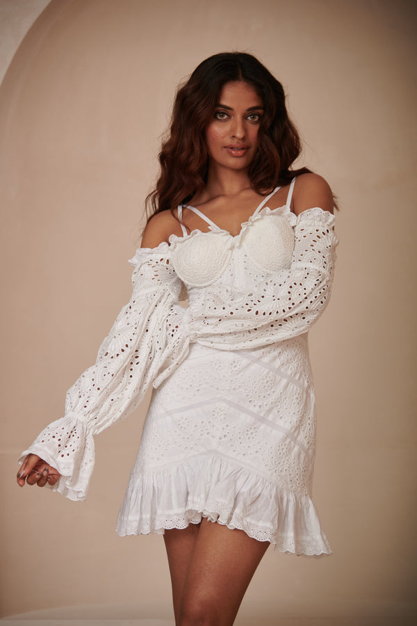 Aya White schiffli corset dress