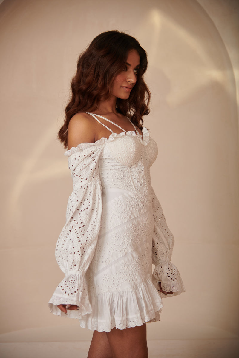 Aya White schiffli corset dress