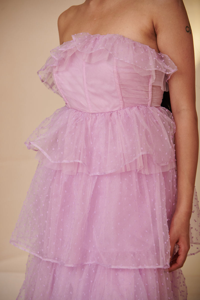 Florine Purple Organza Bandeau Corset Dress