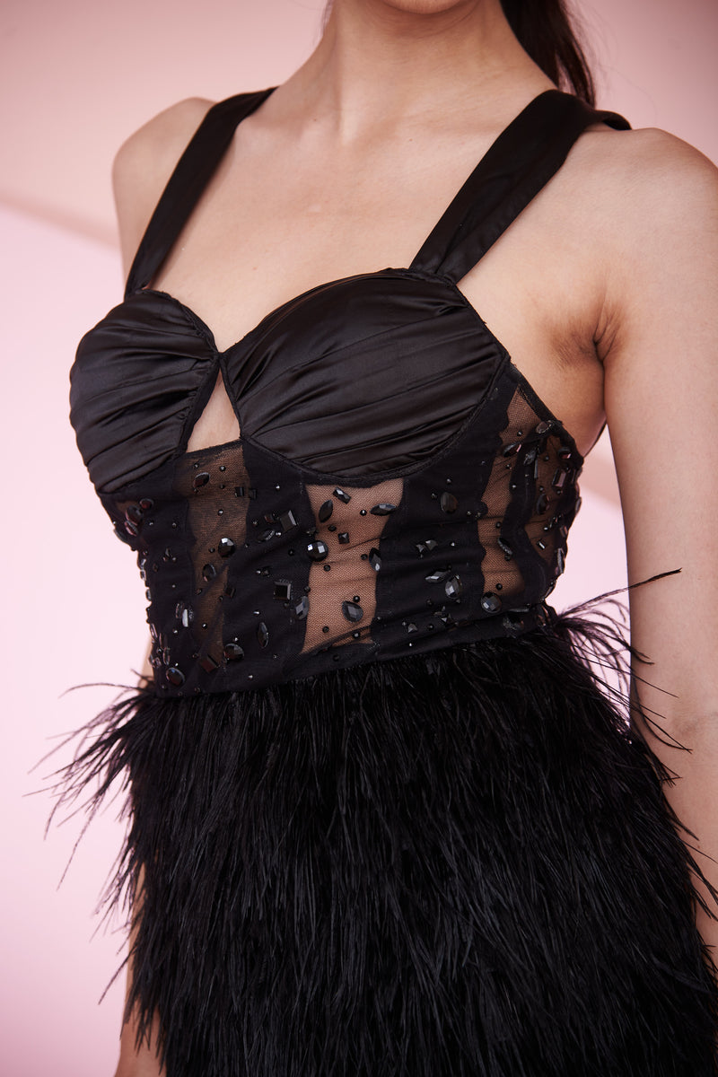 Black fringe corset dress
