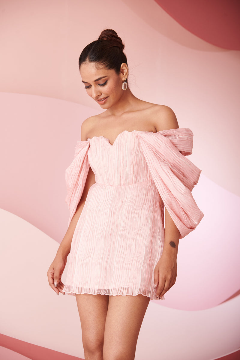 Amora Baby Pink Pleated Mini Dress
