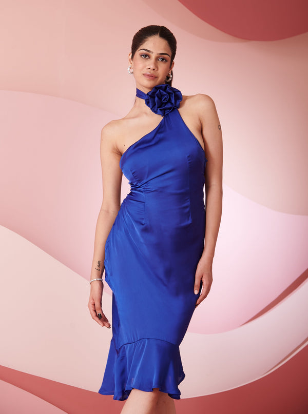 Persephone Blue Satin Midi Dress