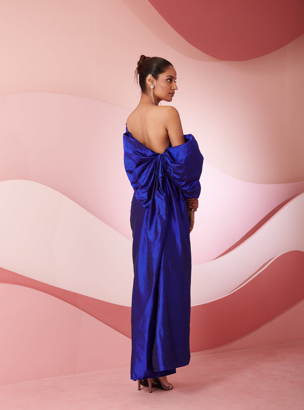 Sedna Blue Silk Draped Column Gown