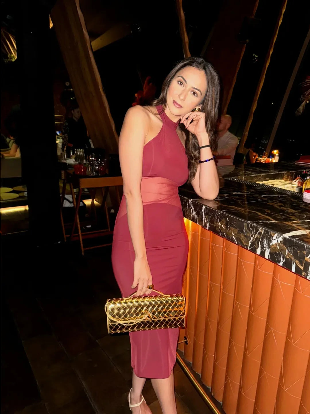 Rosemary Sheer-Curve Halter Dress