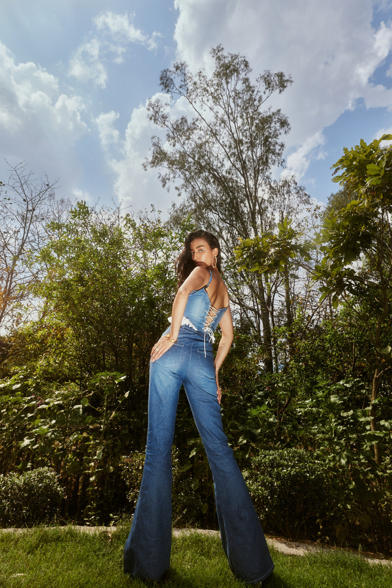 Gianna Denim Embellished Corset + Jeans Set
