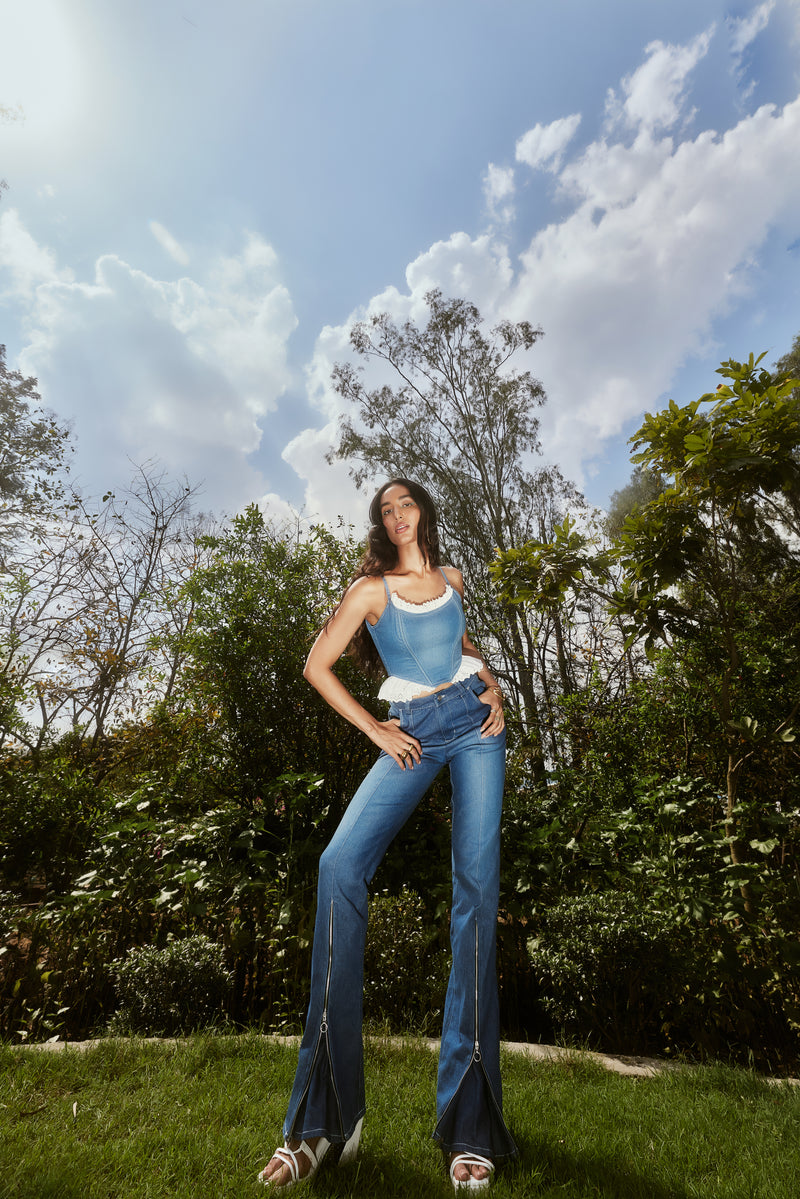 Gianna Denim Embellished Corset + Jeans Set