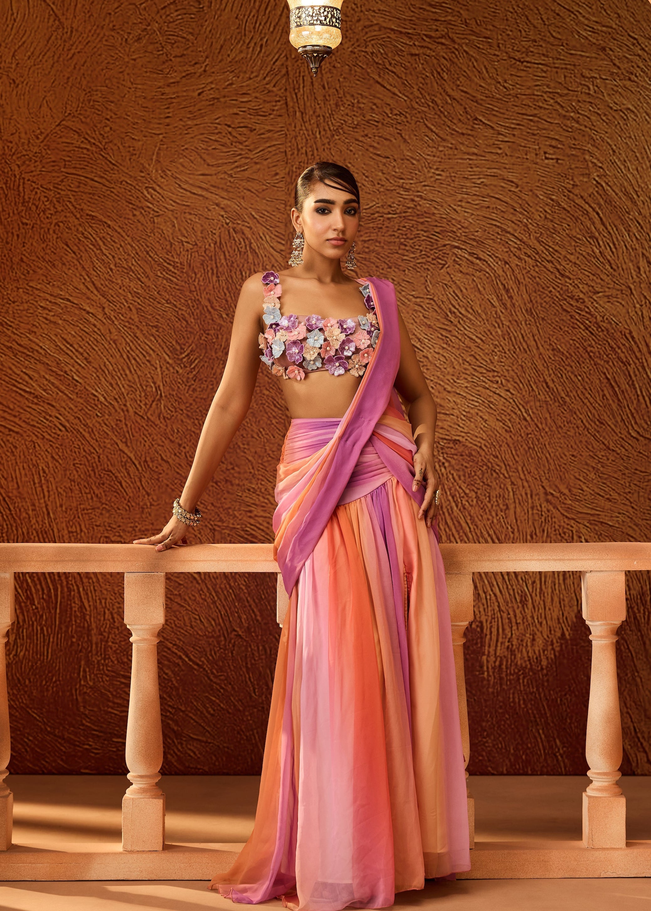 Natasha Multi-colour Floral Embroidered Saree
