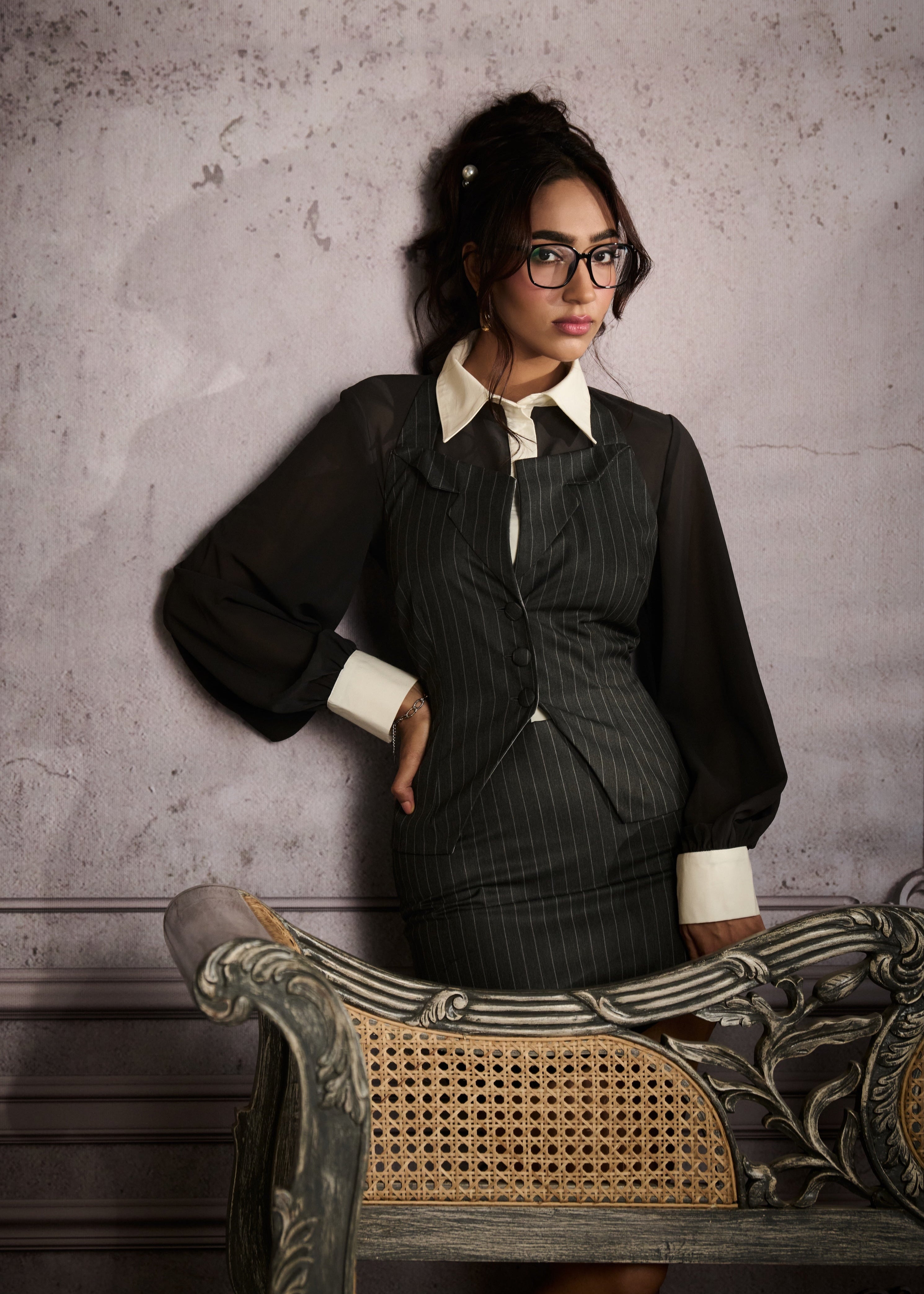 Nora Grey Pinstripe Tailored Skirt
