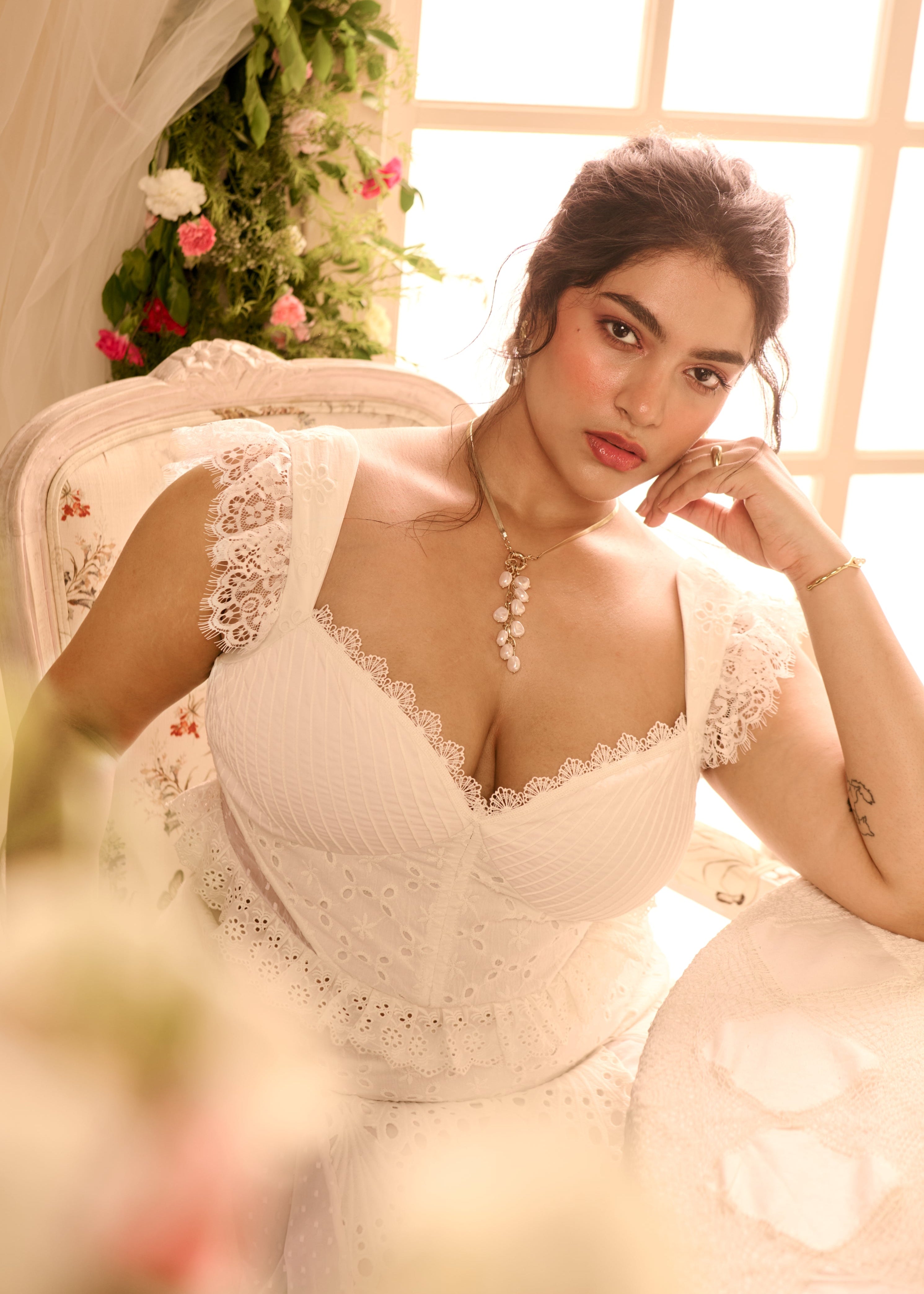 Odessa White Top And Skirt Set