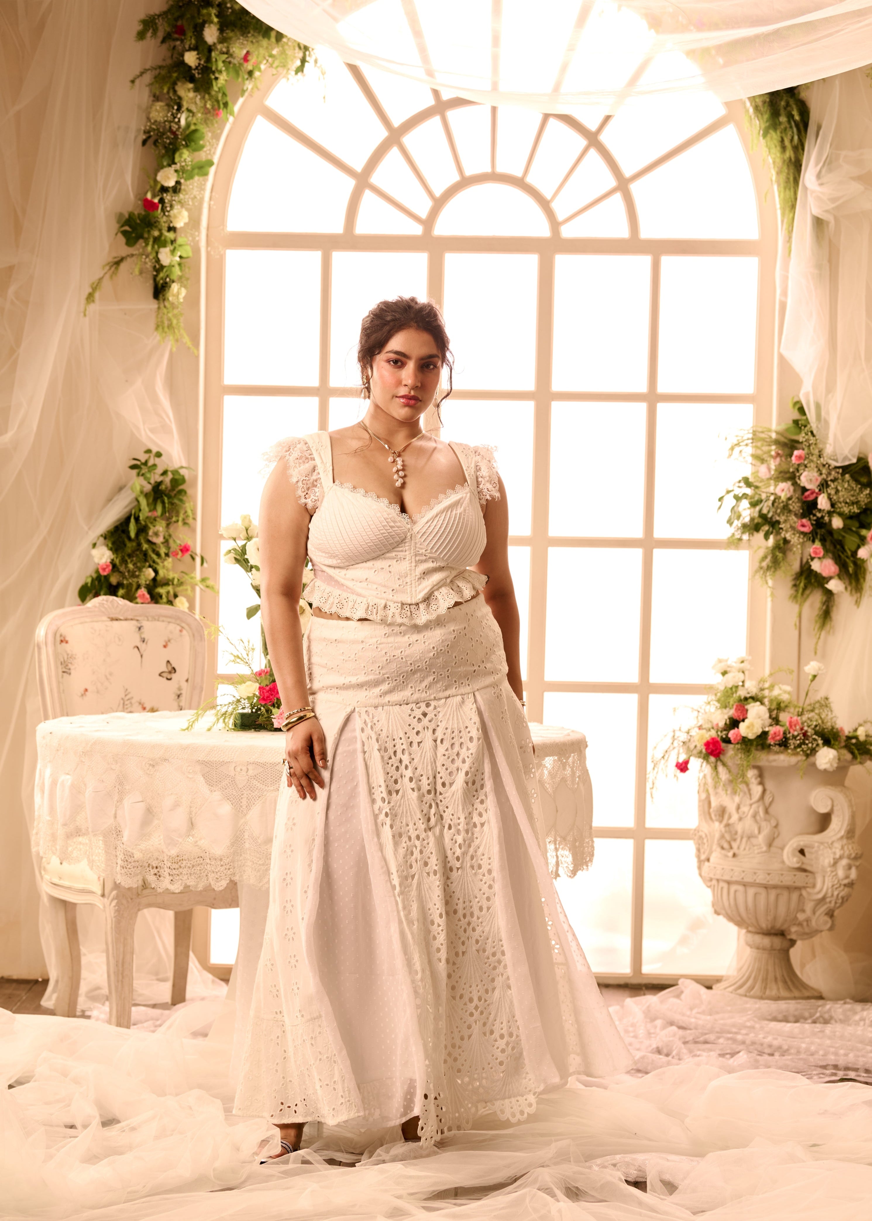 Odessa White Top And Skirt Set