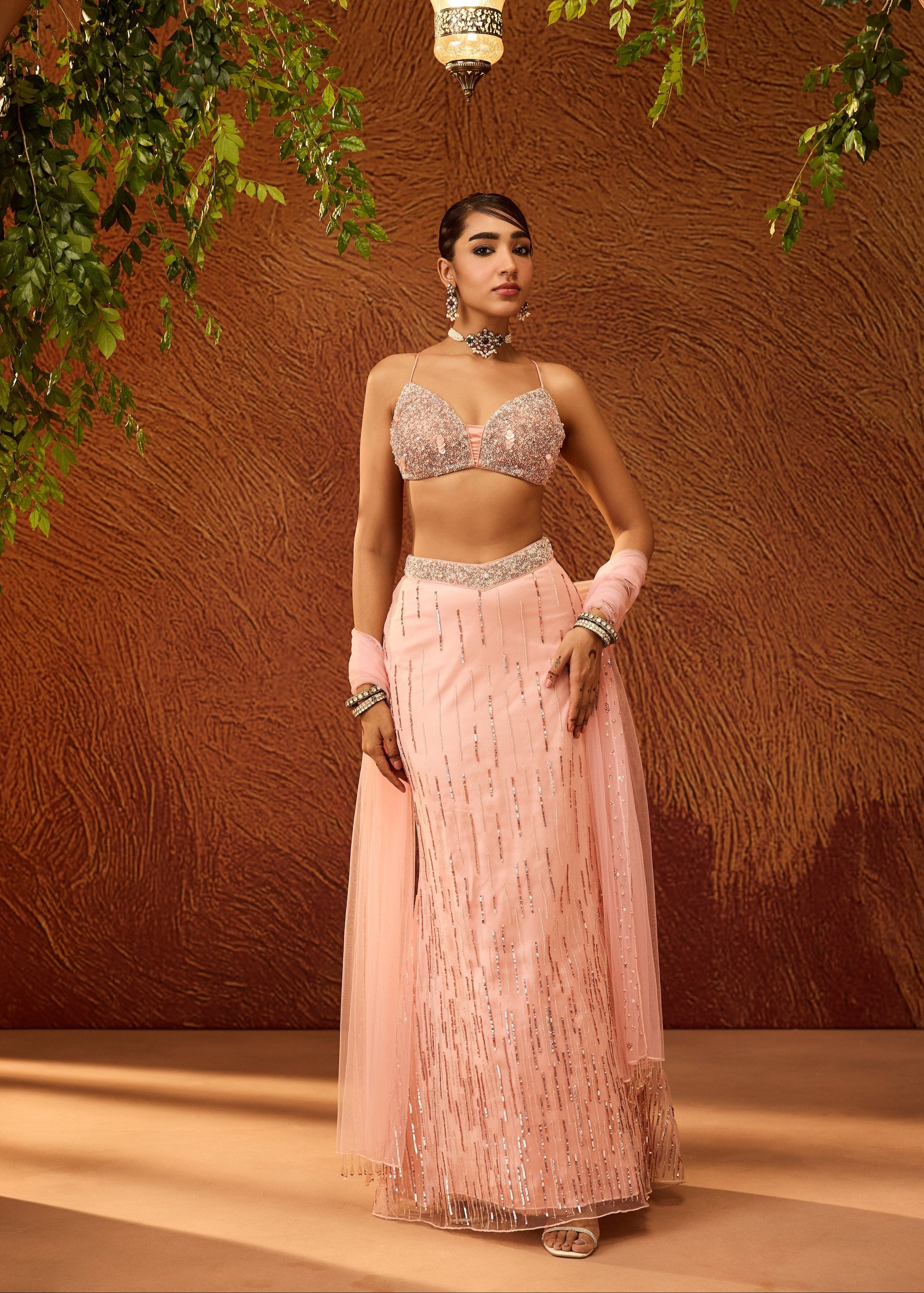Pankhuri Baby Pink Embellished Mermaid Lehenga Set
