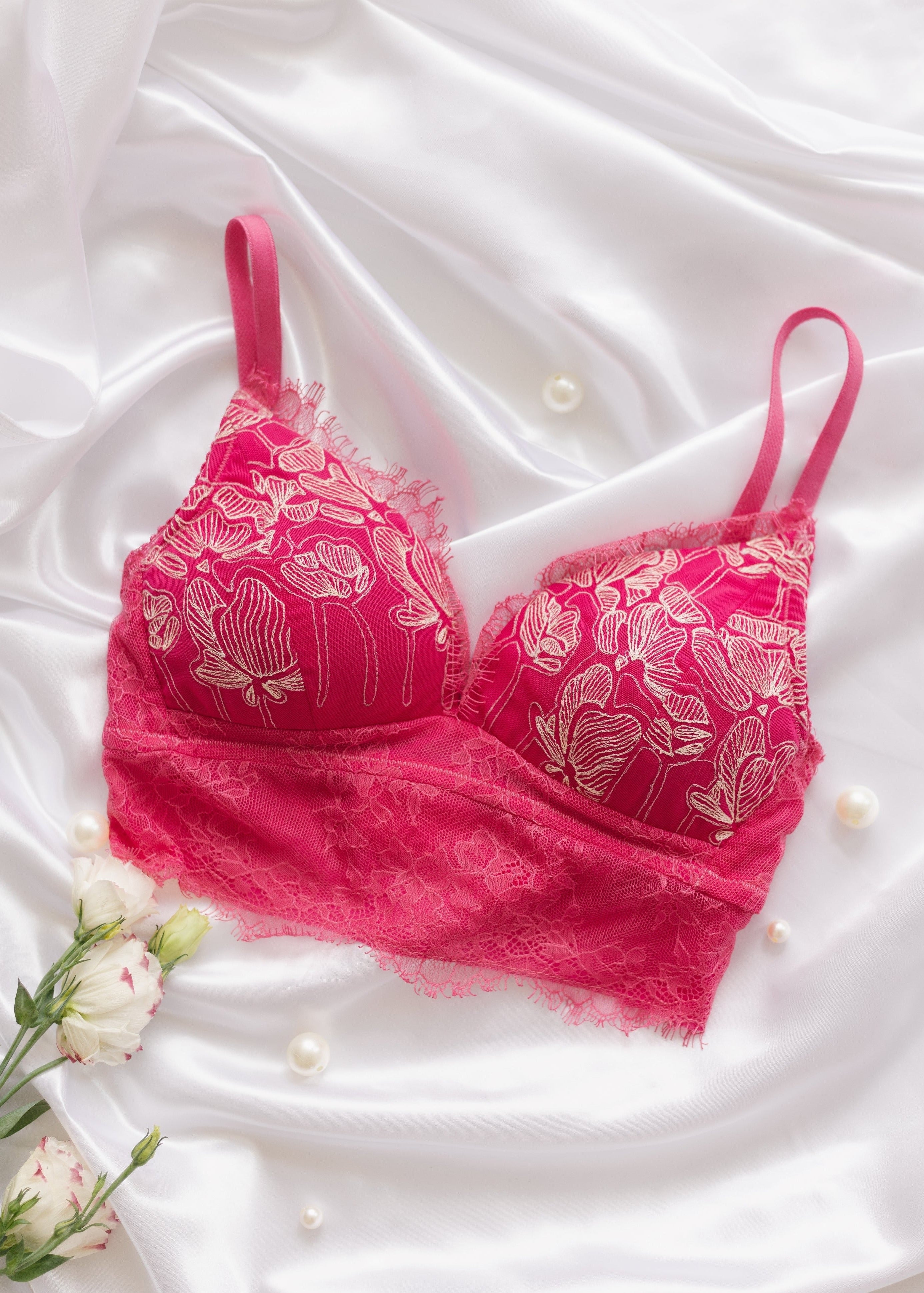 Buy Our Rosalie Hot Pink Lace Bralette