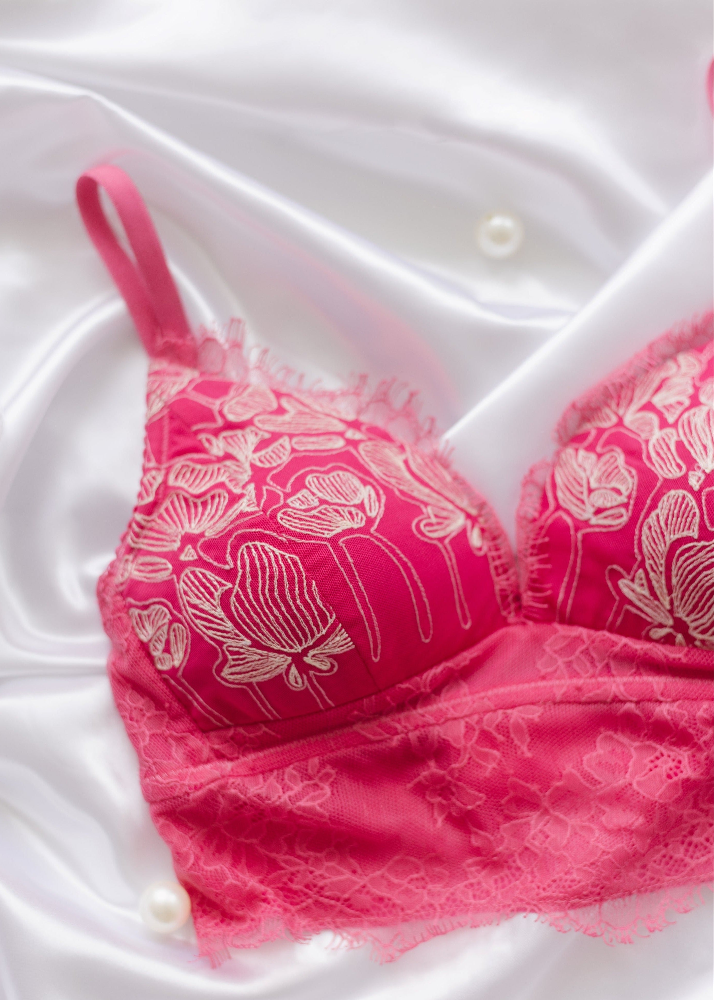 Buy Our Rosalie Hot Pink Lace Bralette