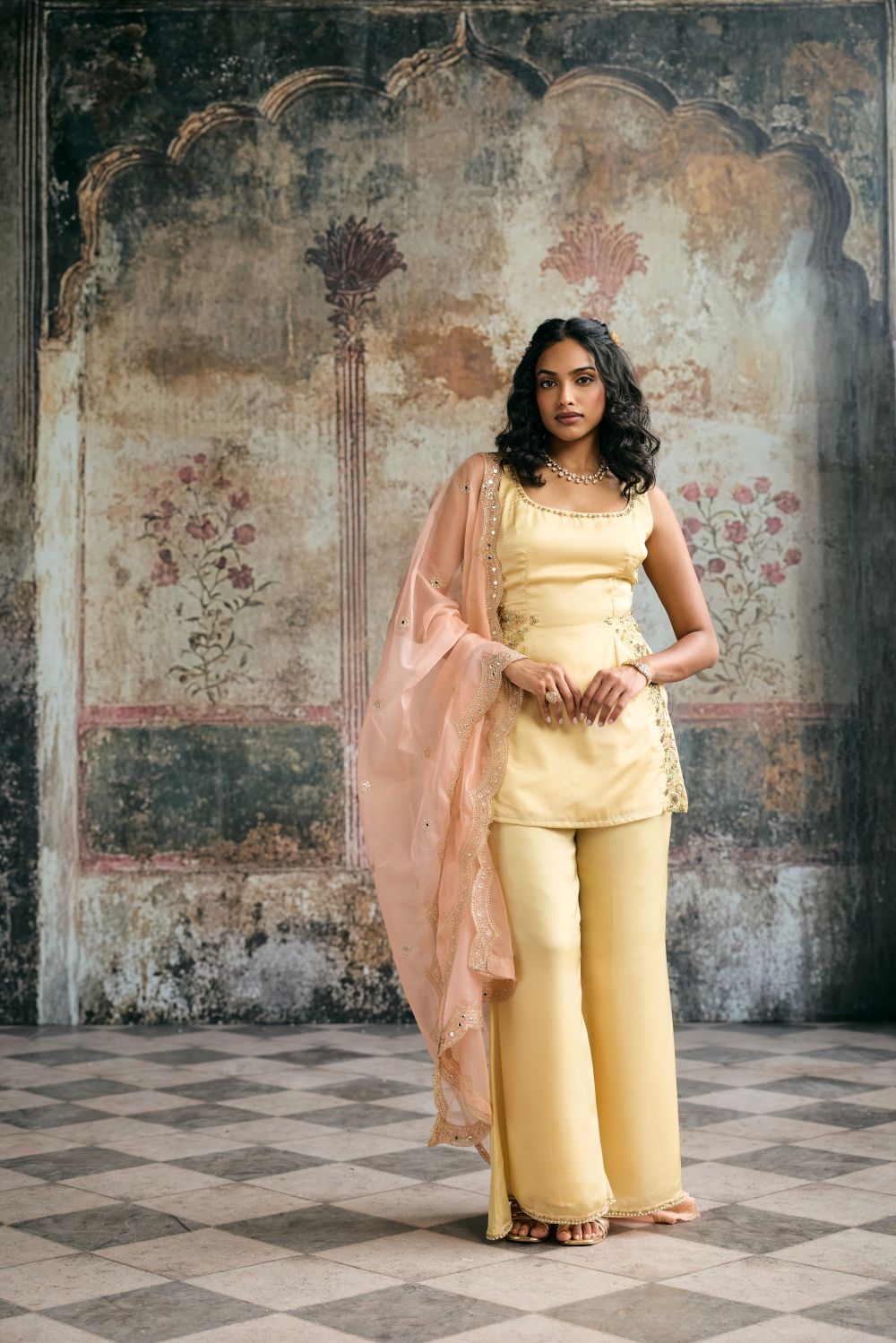 Farya Butter Yellow Hand-Embroidered Sharara Set