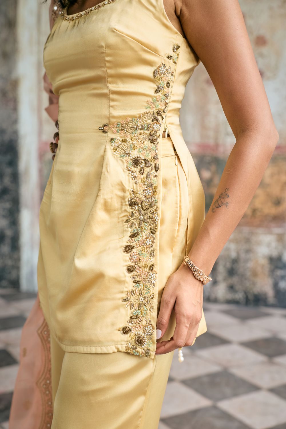 Farya Butter Yellow Hand-Embroidered Sharara Set