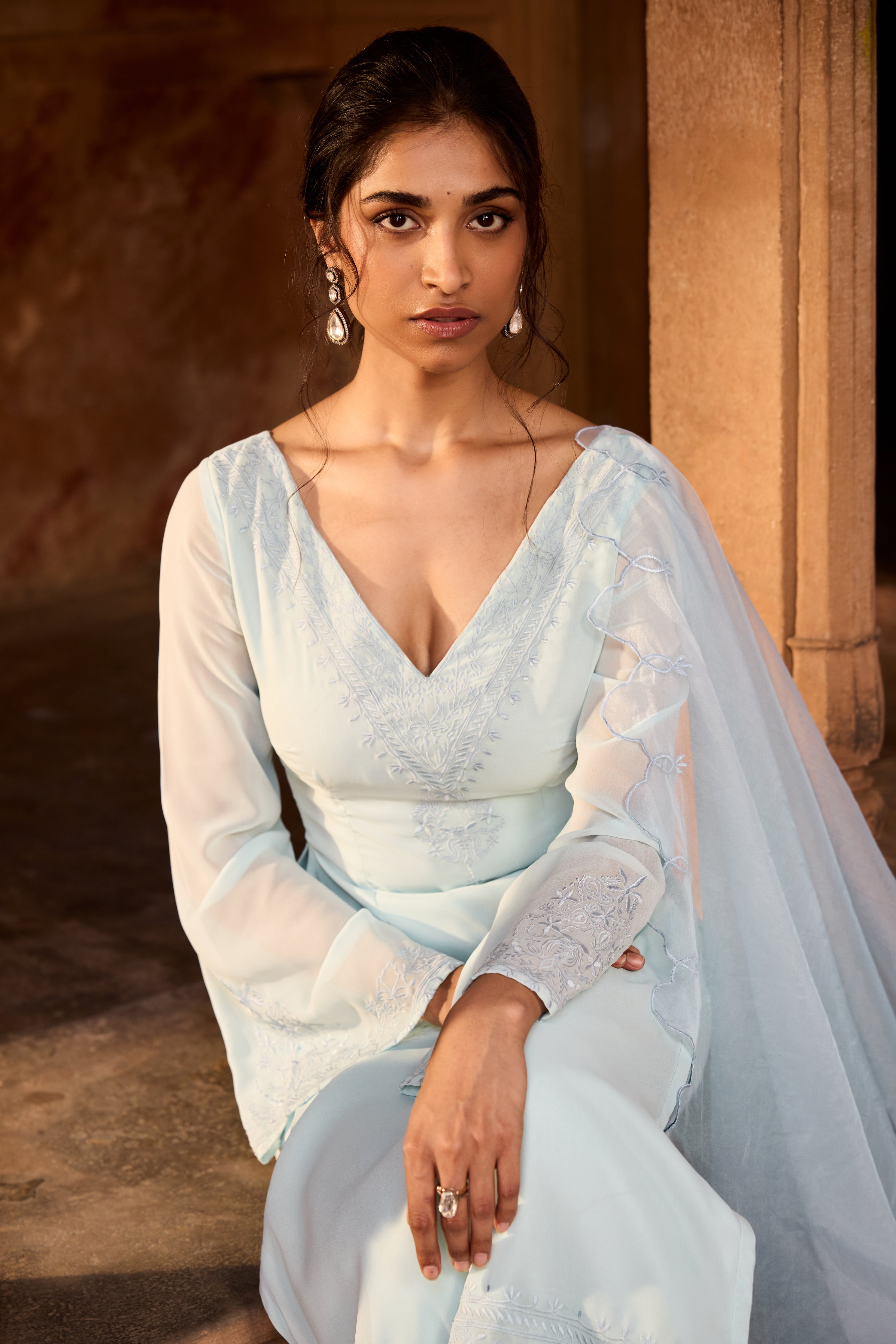 Shafika Baby Blue Georgette Pakistani Style Kurta