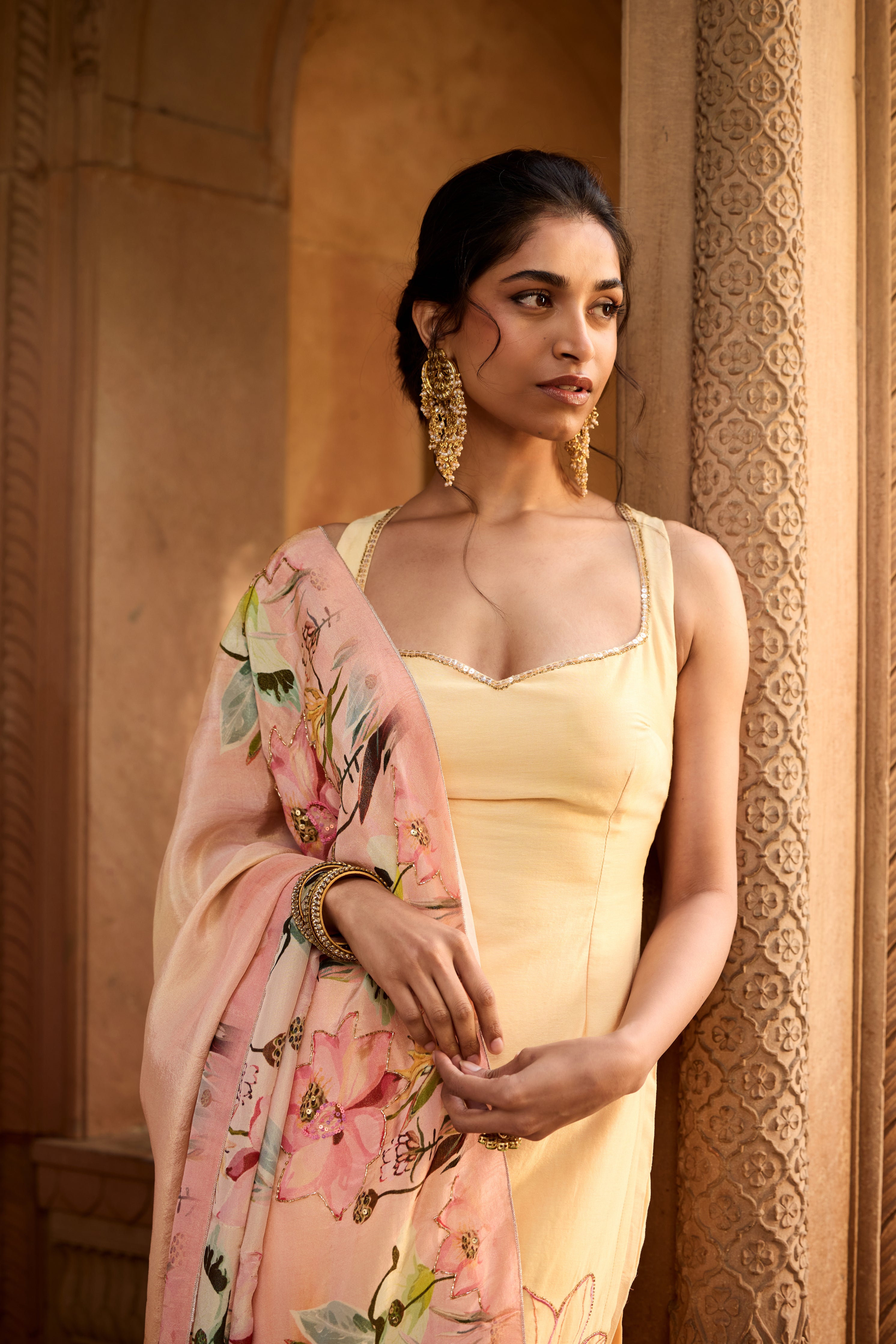 Shahida Yellow+Blush Chanderi Kurta Set