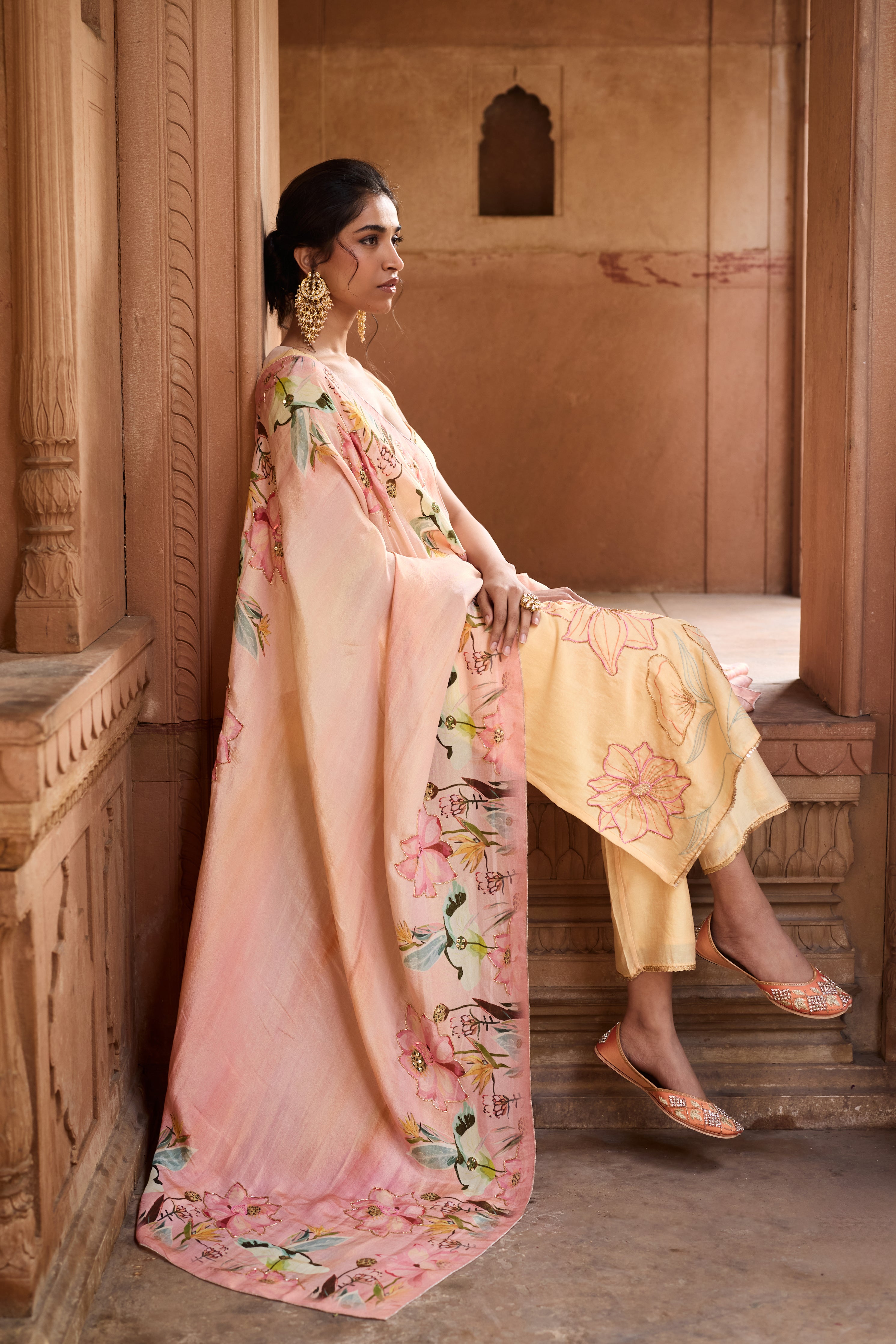 Shahida Yellow+Blush Chanderi Kurta Set