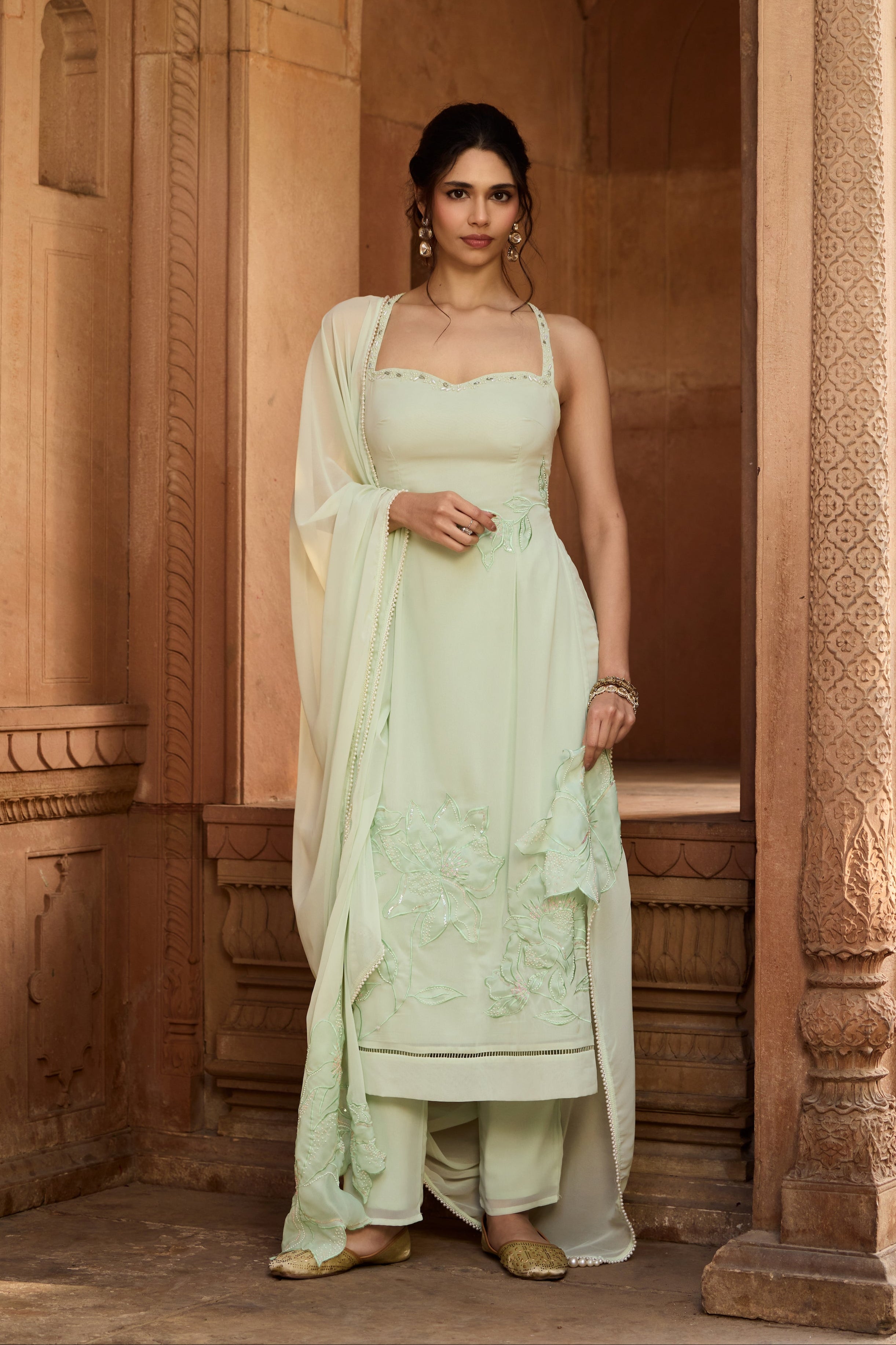 Rati Pastel Green Georgette Straight Kurta Set