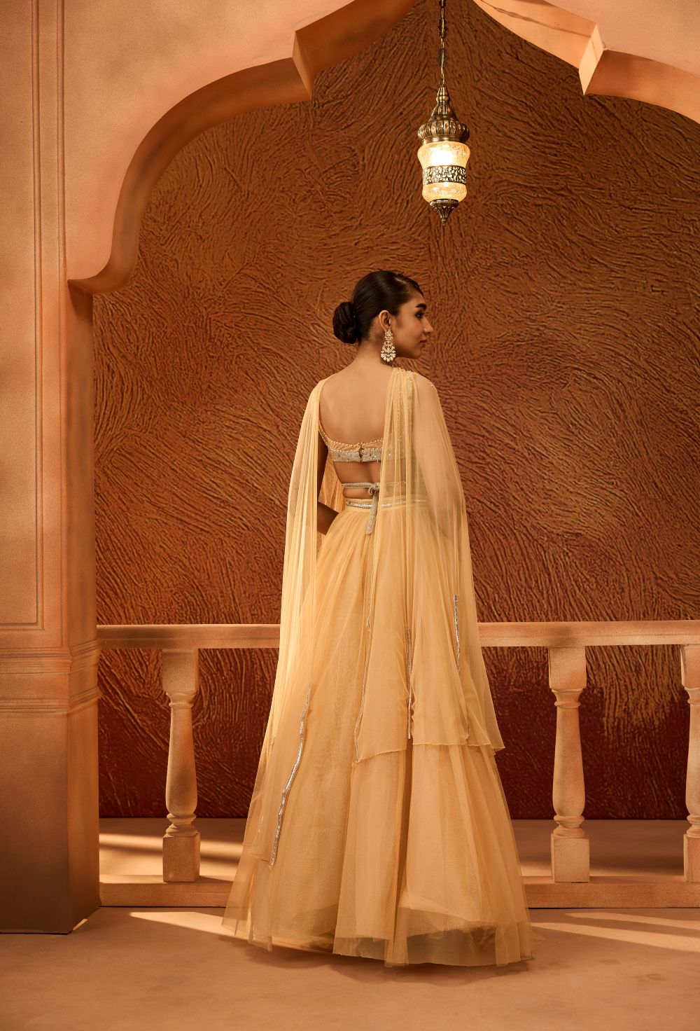 Aavani Gold Floral Embroidered Lehenga with Twisted Dupatta