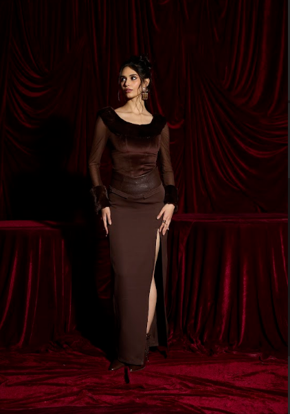 Brown Deer Sheer Fur-Trim Top