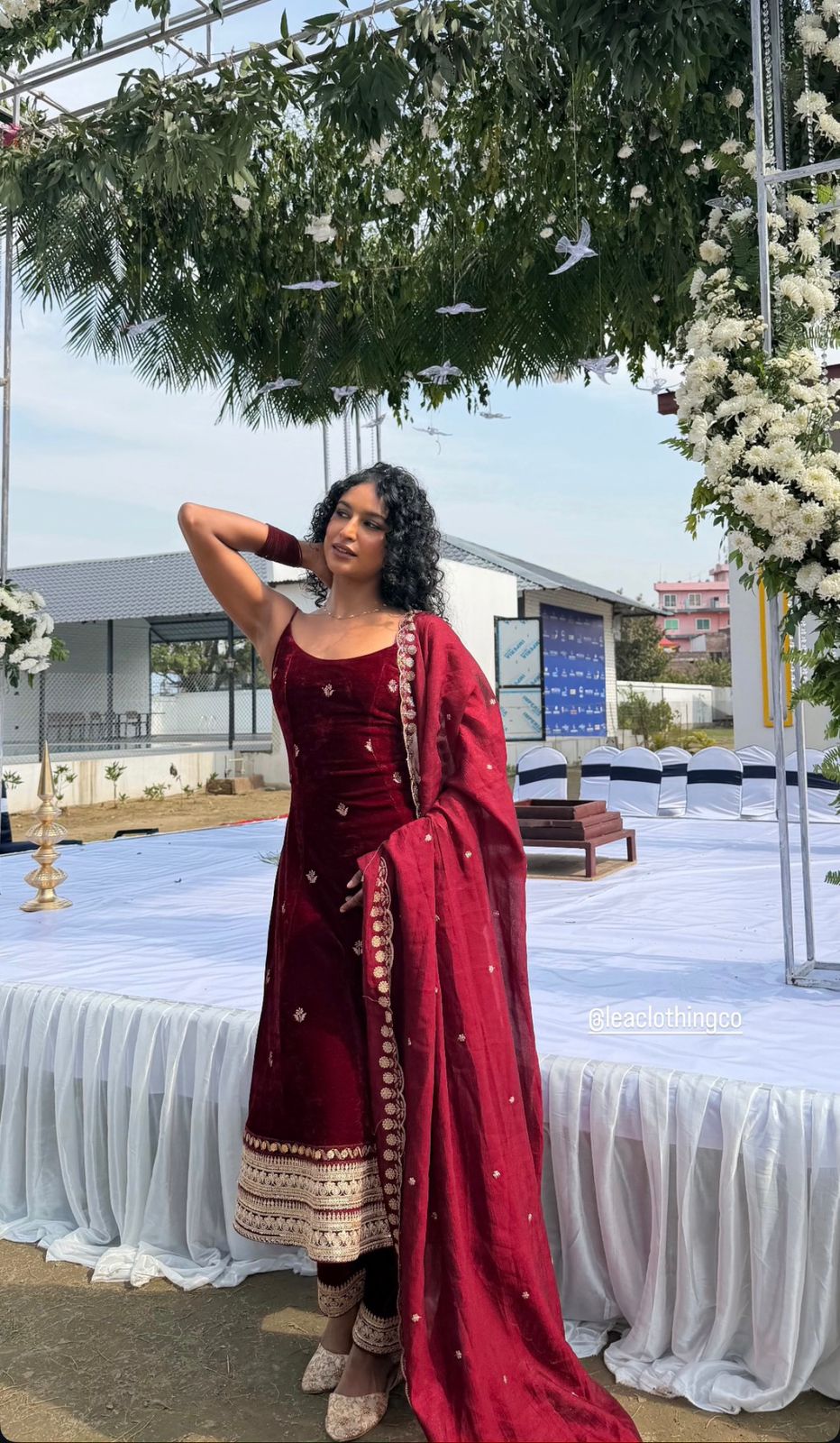 Laalima Burgundy Velvet Embroidered Anarkali Set