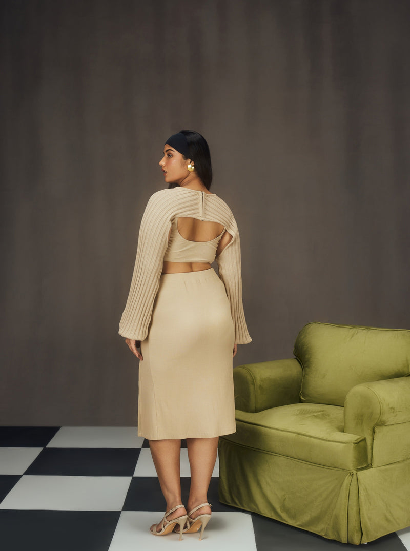Anisa Beige Rib and Knit Lounge Coord Set