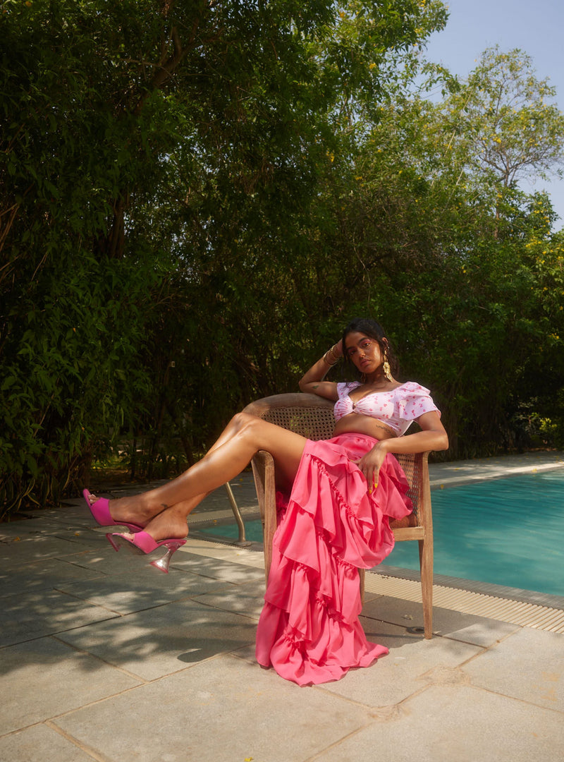 Mykonos Hot Pink Ruffle Cover-Up Maxi Skirt