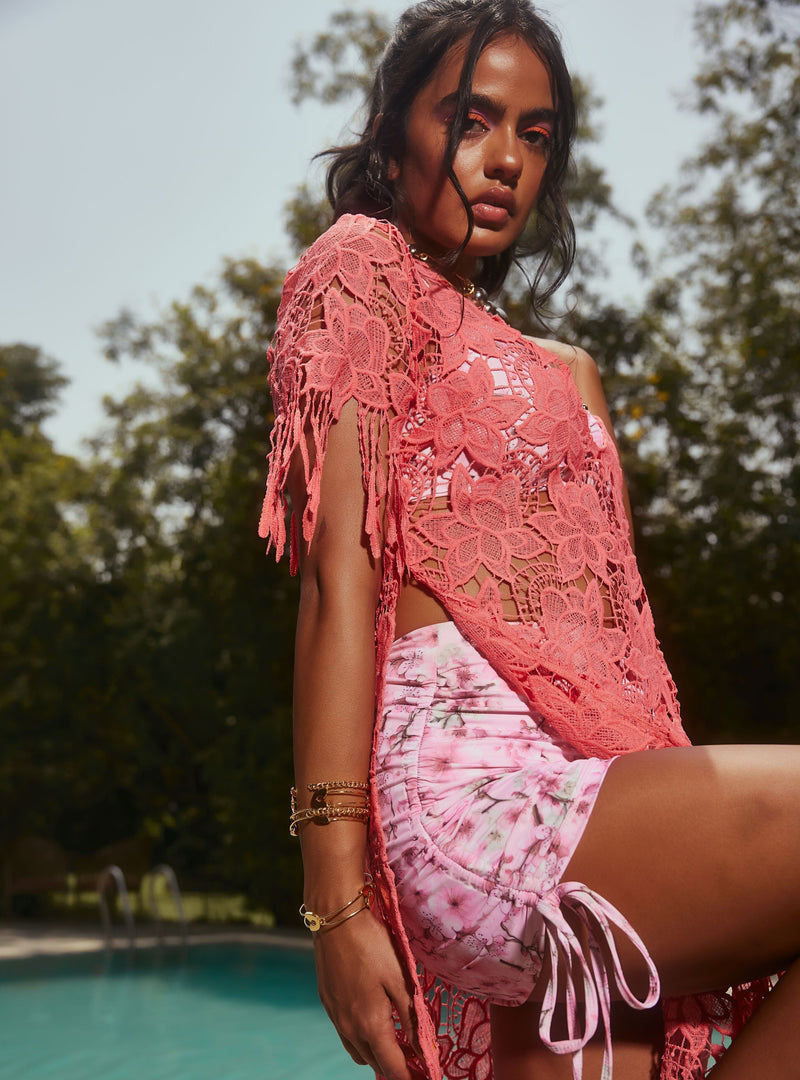 Shop Coral Pink Crochet Cover-Up Dress Online