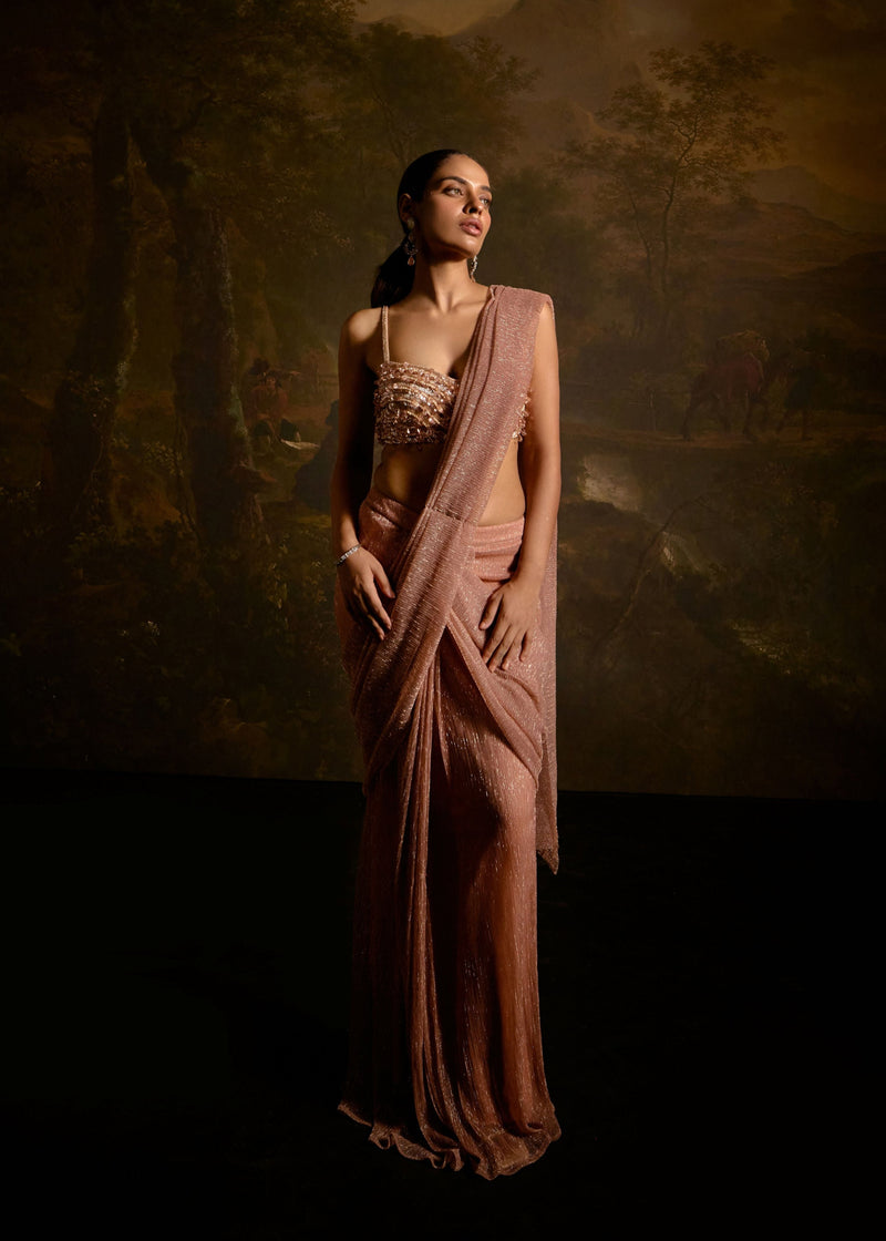 Aazina Blush Pink Pre-Stitched Saree