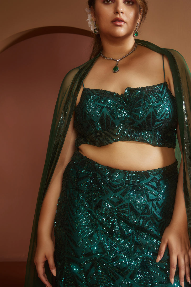 Zaitra Emerald Green Sequin Lehenga