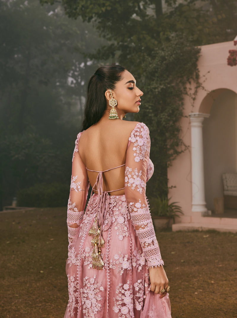 Fariha Blush Pink Embroidered Corset Anarkali Suit Set