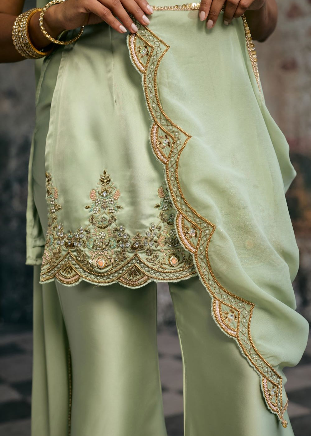 Sameera Sage Green Hand Embroidered Sharara Set