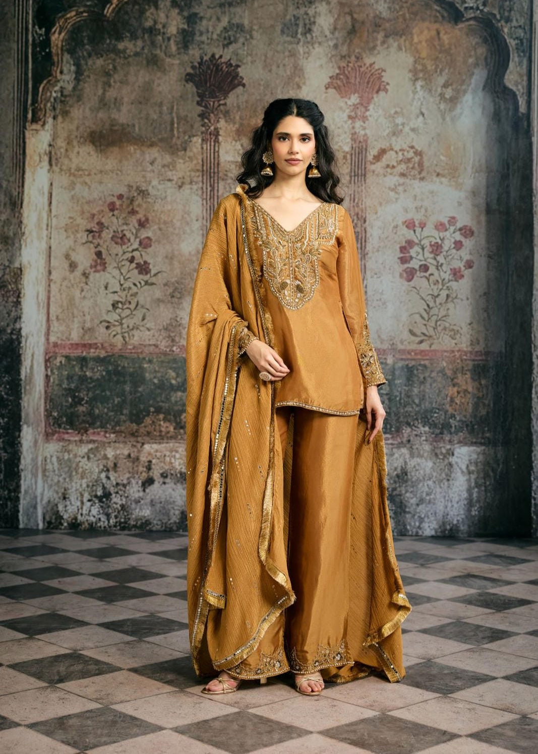 Saima mustard-Gold Embroidered Kurta Set