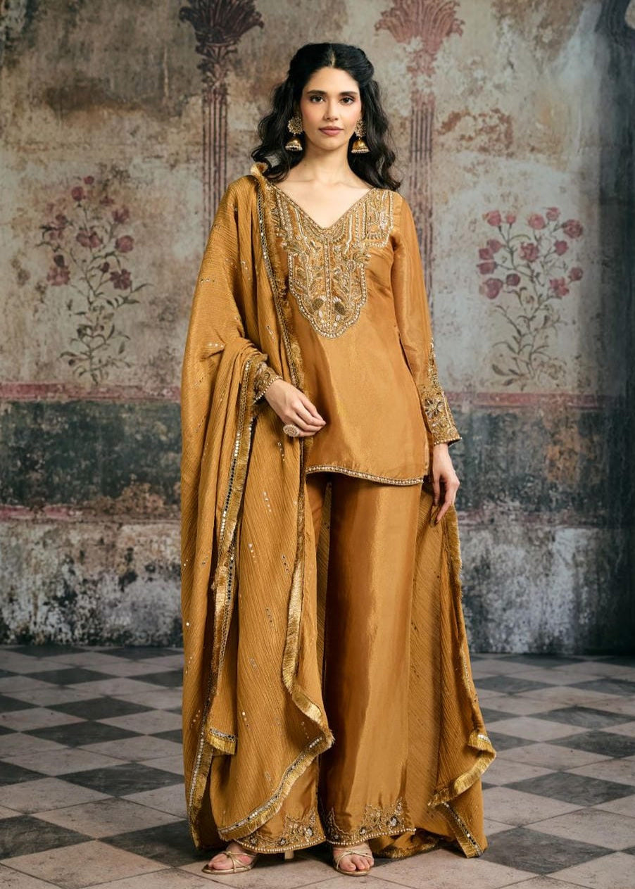 Saima mustard-Gold Embroidered Kurta Set