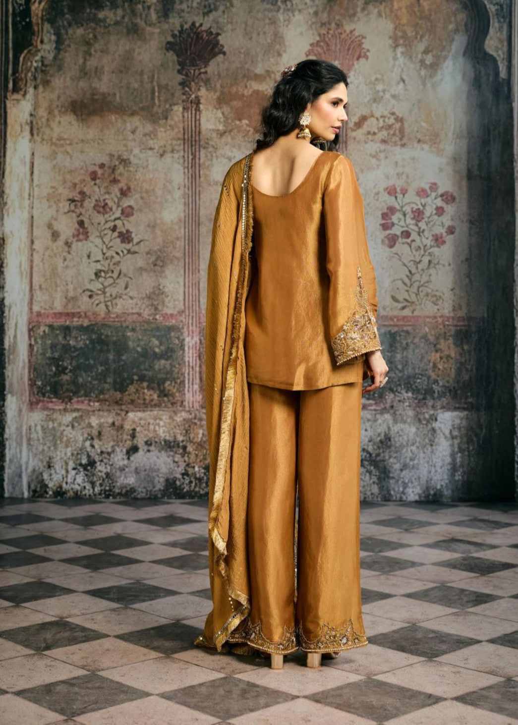 Saima mustard-Gold Embroidered Kurta Set