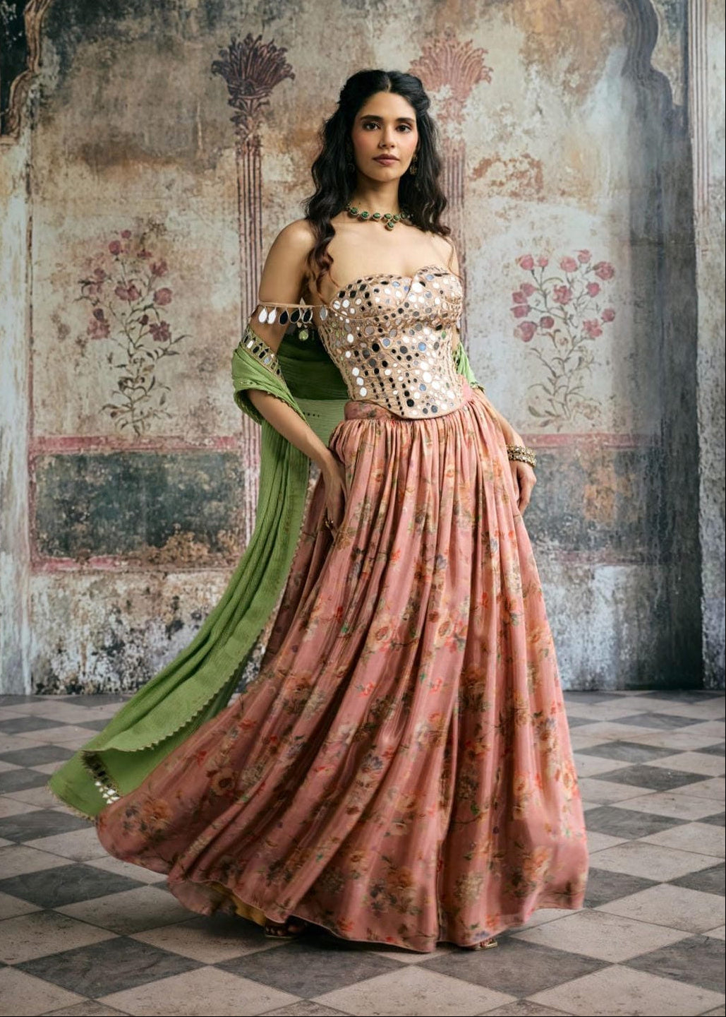 Mehar Mirror and Floral Lehenga Set