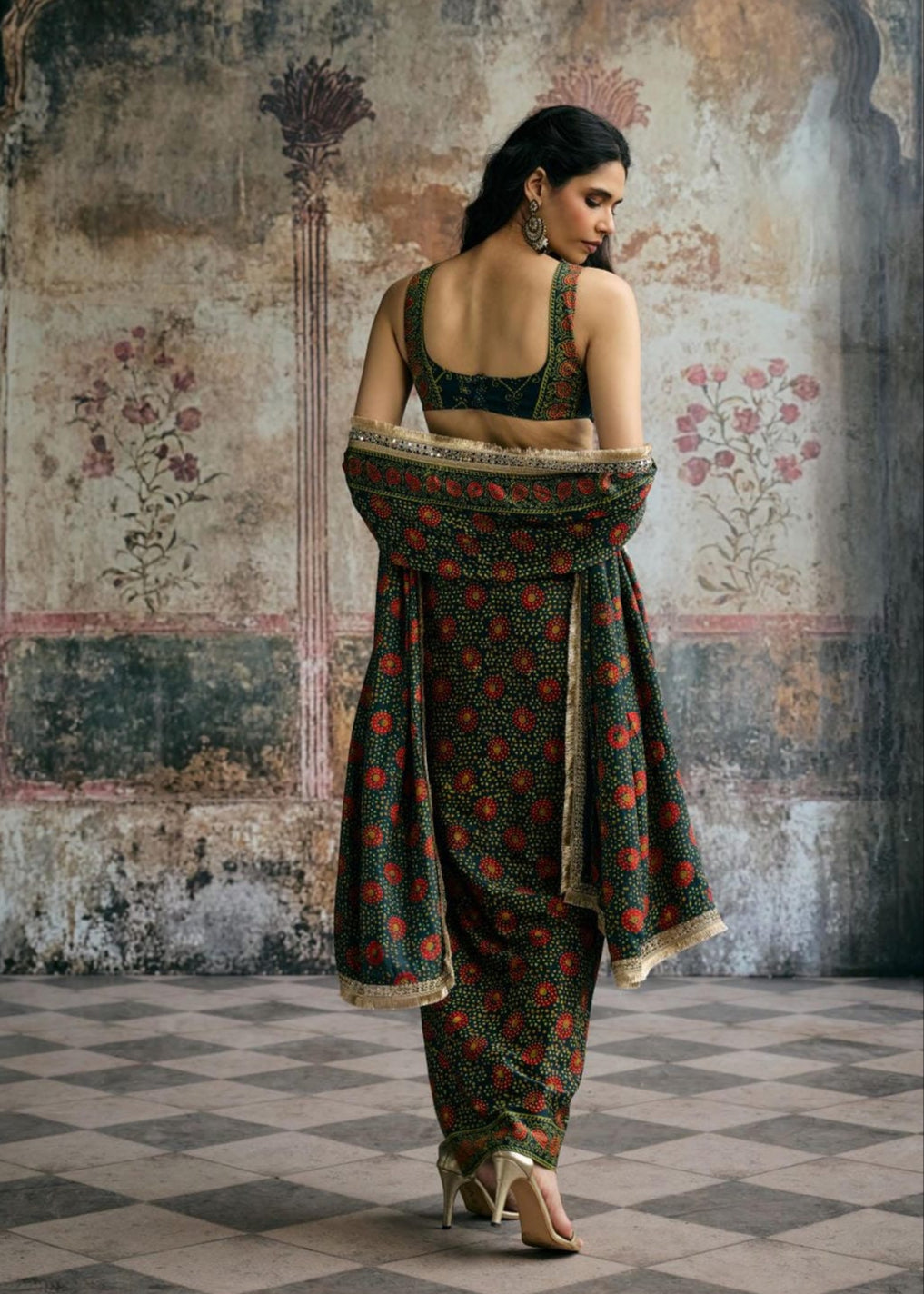 Kavya Green Ajrakh Hand Embroidered Coord Set