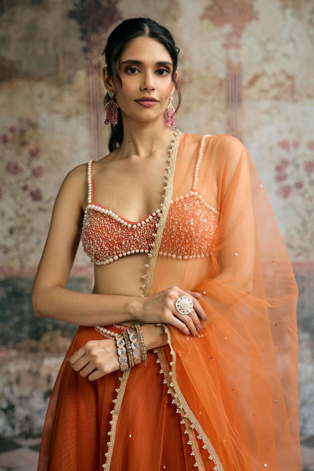 Sahana Orange Hand Embroidered Blouse