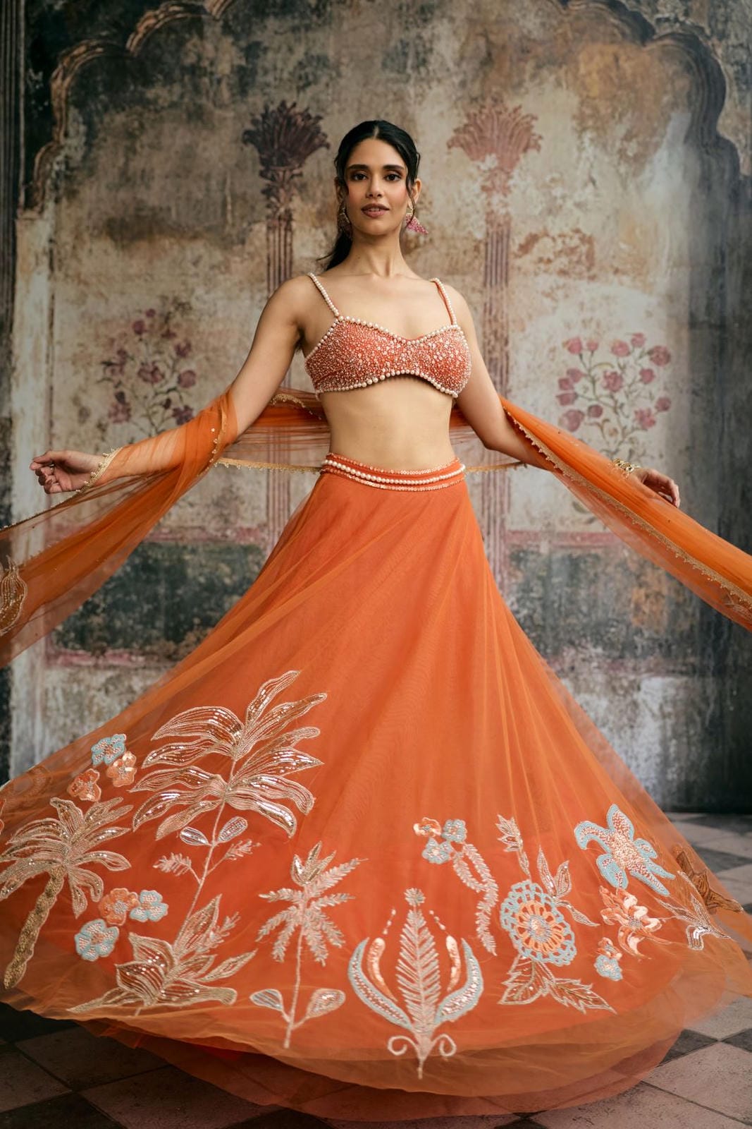 Sahana Orange Hand Embroidered Blouse