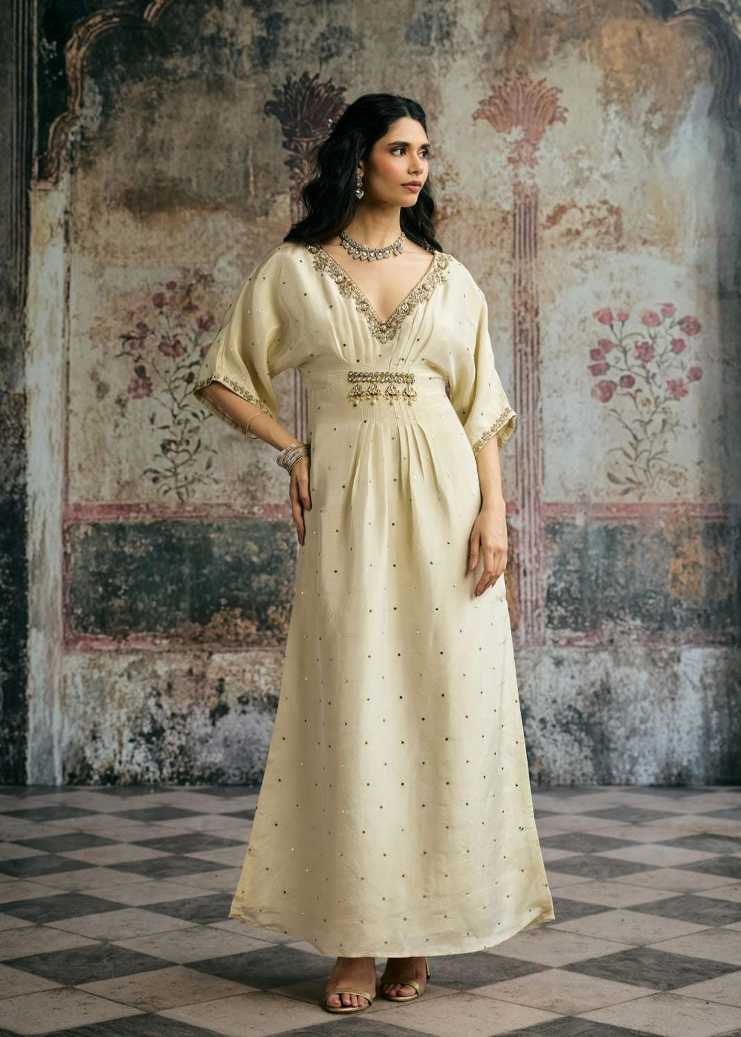 Sitara Ivory Hand Embroidery Kaftan