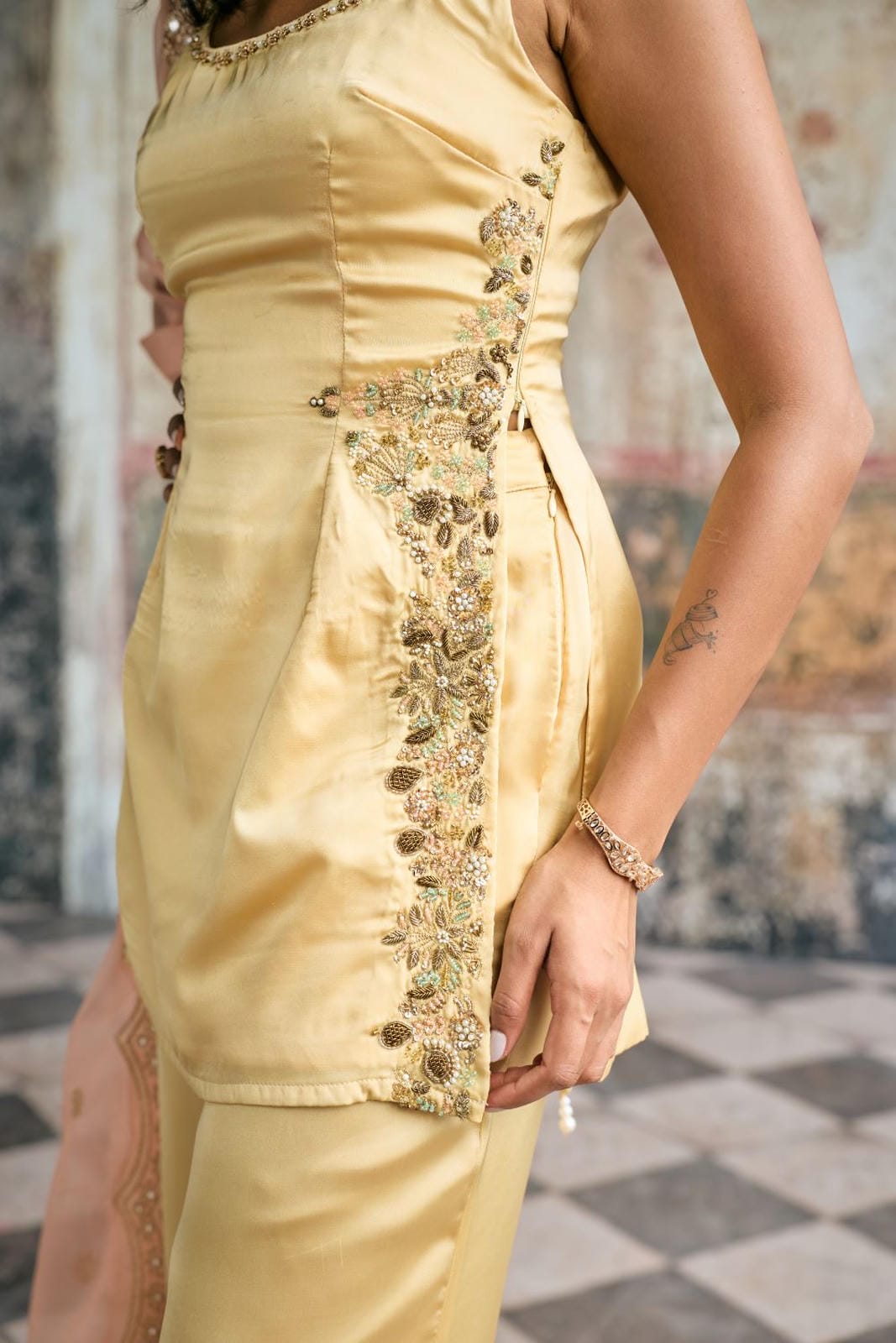 Farya Butter Yellow Hand-Embroidered Sharara Set