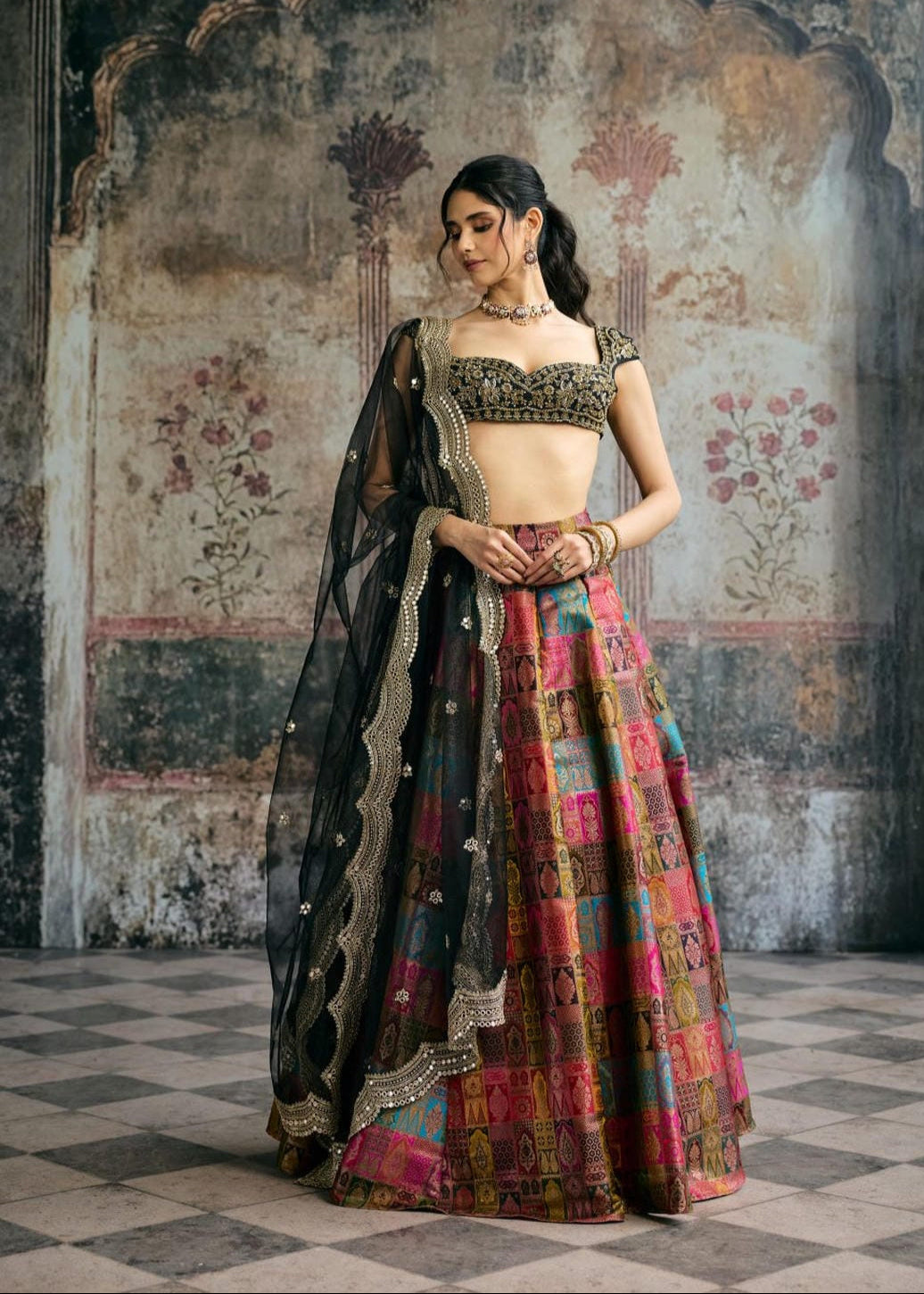 Soundarya Banarasi Brocade Hand Embroidered Lehenga Set