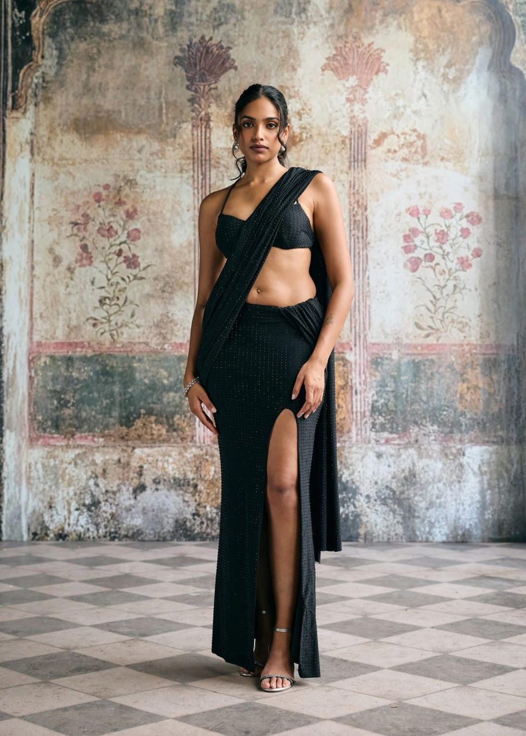 Shaina Black Rhinestone Multi-Way Lehenga Saree Set