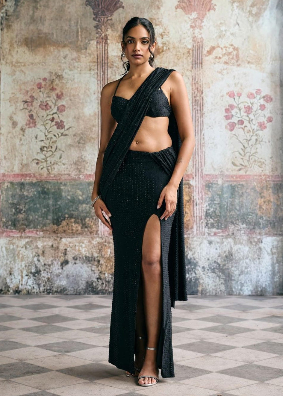 Shaina Black Rhinestone Multi-Way Lehenga Saree Set