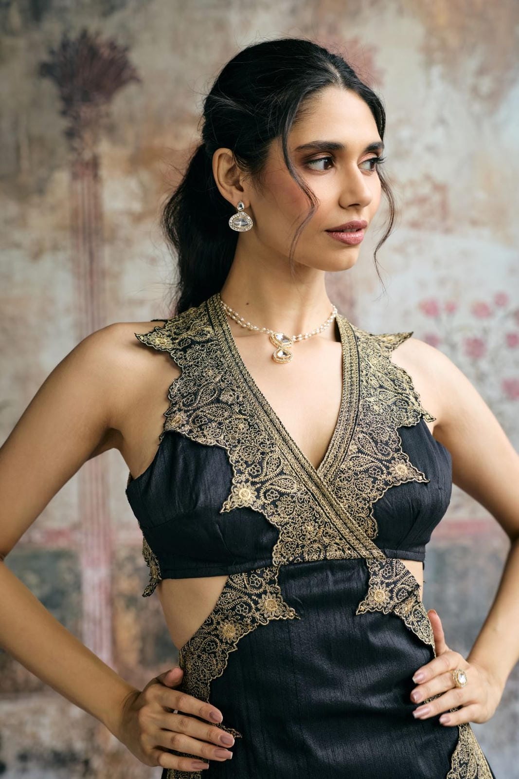 Kaia Black & Gold Silk Embroidered Kurta Set