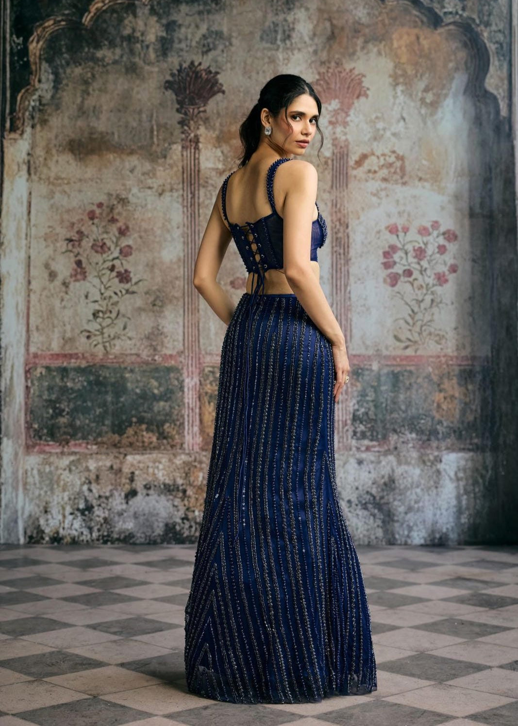 Layra Navy Hand-Embellished Blue Lehenga Set