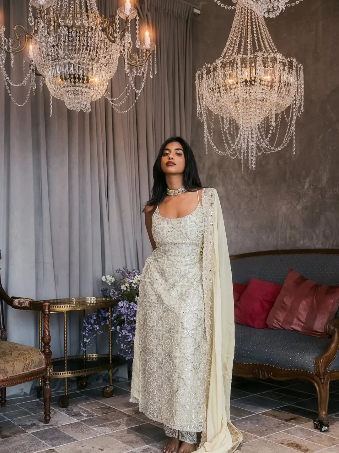 Ryka Sage Green Mirror Embroidered Kurta Set