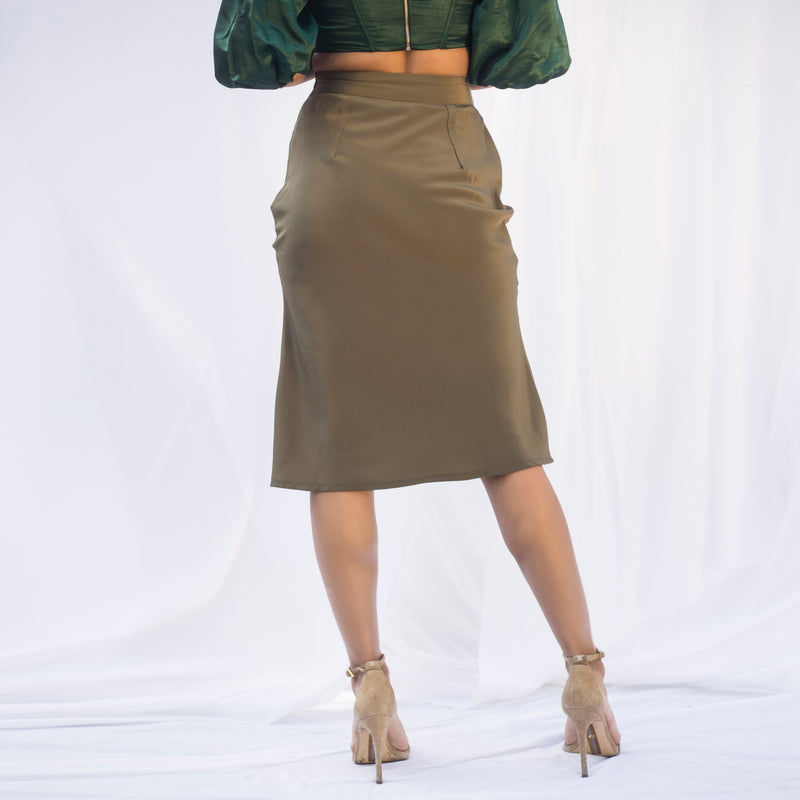 Green satin skirt