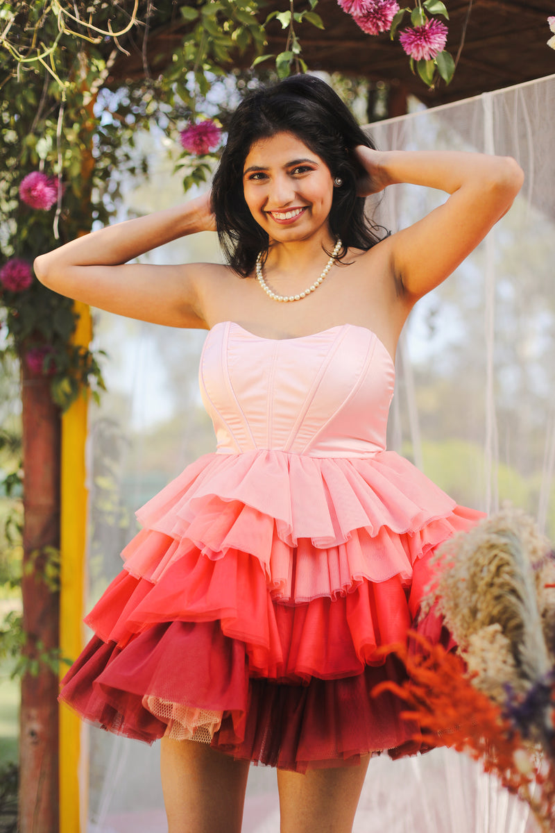 Belle Pink Ombre Ruffle Tulle Corset Dress